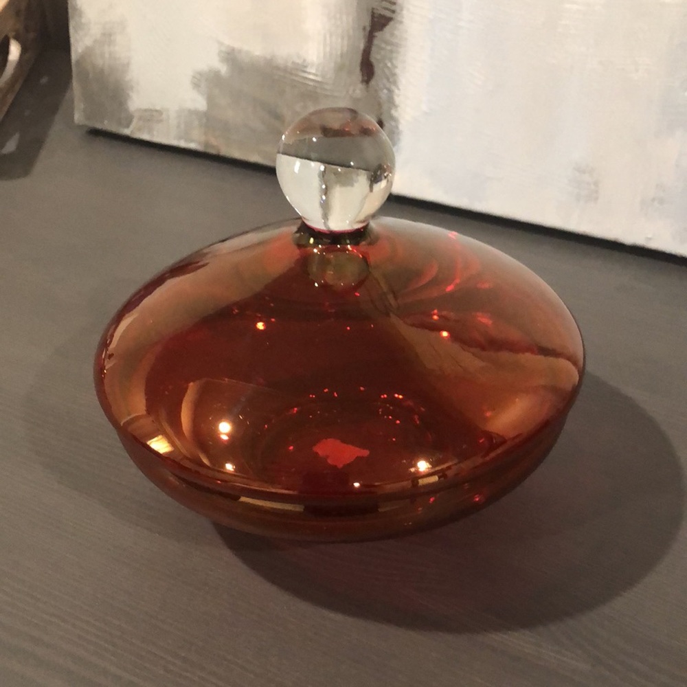 Gorgeous Iridescent Red Vintage Covered Glass Dish - Picture 3 of 13